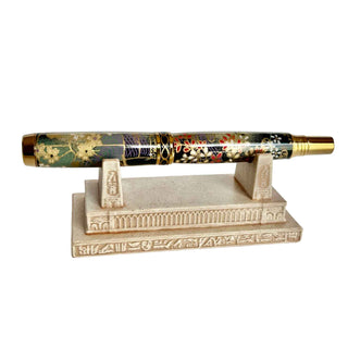 Hand-painted Pharaoh's Pen Stand inspired by Ancient Egyptian architecture with hieroglyphic details.
