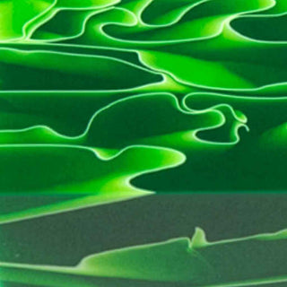 Close up of Emerald Whisper acrylic project blank with transparent dark emerald green color and flowing white ribbon accents