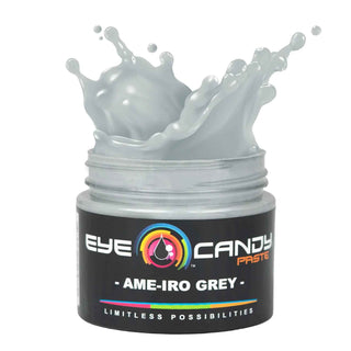 Jar of Eye Candy Paste in Ame-Iro Grey with splashes on a white background