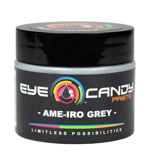 Black jar of Eye Candy Paste with 'AME-IRO GREY' label on a white background