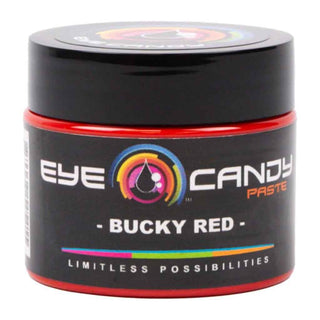 Black container of Eye Candy Paste Bucky Red on a white background