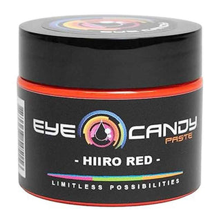 Black container of Eye Candy Paste with 'Hiiro Red' label on a white background