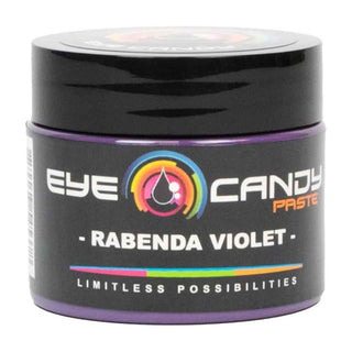 Black container of Eye Candy Paste with 'Rabenda Violet' on a white background