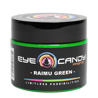 Jar of Eye Candy Paste in Raimu Green on a white background