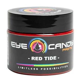 Jar of Eye Candy Paste Red Tide with colorful label on a white background