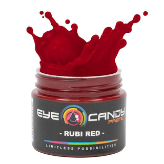 Jar of Eye Candy Paste Rubi Red on a white background