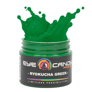Ryokucha Green paste in a jar with 'Eye Candy Paste' branding on a white background