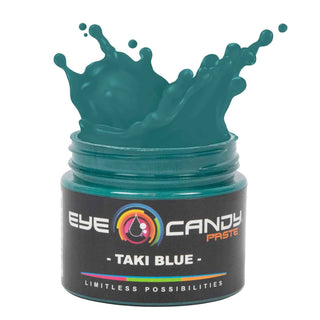 Jar of Eye Candy Paste Taki Blue on a white background