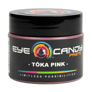 Black container of Eye Candy Paste with 'Toka Pink' label on a white background