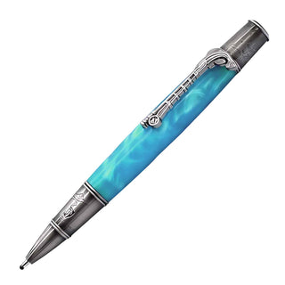 Antique Gunmetal Fishing Ballpoint Pen Kit with turquoise acrylic barrel and engraved outdoor artwork