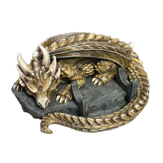 Gold Hand-painted 3D-printed Sleeping Dragon Pen Stand by artist John U. A fantasy-themed display for handmade pens