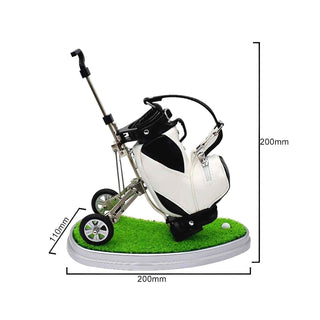 Golf cart pen holder with leatherette finish, realistic details, and storage compartments for displaying handmade pens. Size
