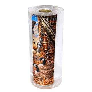Canada Goose Hunter pen blank by John U featuring Canada geese, goose decoys, waterfowl calls, and detailed hunting field artwork.