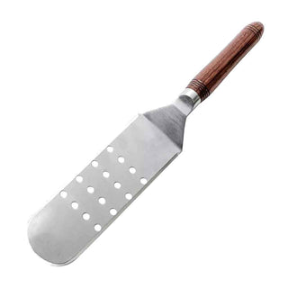 Griddle Spatula Kit with food-safe stainless steel blade for custom-turned handles. Round perforated design