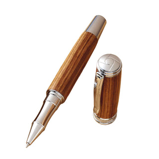 Full-Size Harold Rollerball Pen Kit featuring spiral domed cap, knurled centerband, and detailed cast accents. Includes Schmidt 888 refill for smooth writing. Chrome