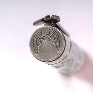 Antique Pewter Antique pewter finial engraved with angel wings on the Heavenly Messenger Cardinal Ballpoint Pen Kit.
