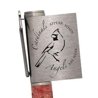 Antique Pewter Engraved sentiment "Cardinals Appear When Angels Are Near" with cardinal artwork on the Heavenly Messenger pen cap.