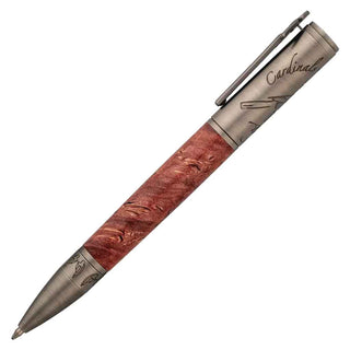 Antique Pewter Heavenly Messenger Cardinal Ballpoint Pen Kit featuring cardinal clip, angel wing accents, and engraved "Cardinals Appear When Angels Are Near" sentiment. Side view