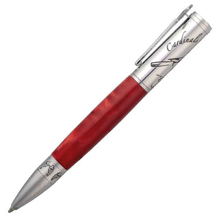 Chrome Heavenly Messenger Cardinal Ballpoint Pen Kit featuring cardinal clip, angel wing accents, and engraved "Cardinals Appear When Angels Are Near" sentiment. Side view
