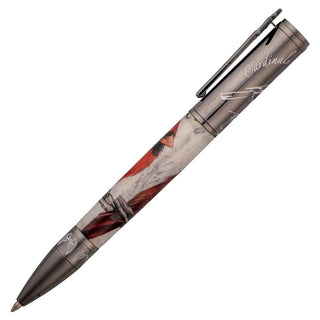 Gun Metal Heavenly Messenger Cardinal Ballpoint Pen Kit featuring cardinal clip, angel wing accents, and engraved "Cardinals Appear When Angels Are Near" sentiment. Side view