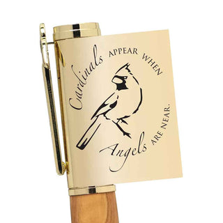 Gold Engraved sentiment "Cardinals Appear When Angels Are Near" with cardinal artwork on the Heavenly Messenger pen cap.