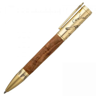 Gold Heavenly Messenger Cardinal Ballpoint Pen Kit featuring cardinal clip, angel wing accents, and engraved "Cardinals Appear When Angels Are Near" sentiment. Side view