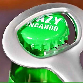 Heritage satin chrome bottle opener removing a bottle cap with ease