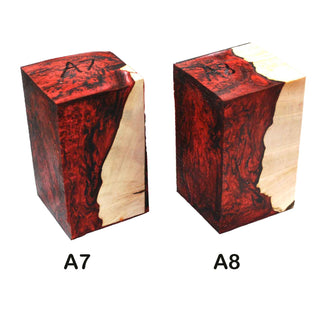 Live Edge hybrid egg project blank combining maple burl and colorful Alumilite resin for woodturning projects.Red and black with Maple Burl