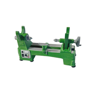 3D printed and hand‑painted miniature lathe pen holder used as a desk organizer. Green version