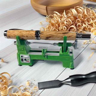 3D printed and hand‑painted miniature lathe pen holder used as a desk organizer. Lifestyle