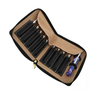 Leather Case for Crochet Hooks. Shown with hooks.