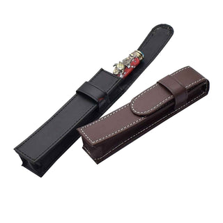 Executive leather pen case in black or brown, sized to fit most pens for safe and stylish everyday carry.