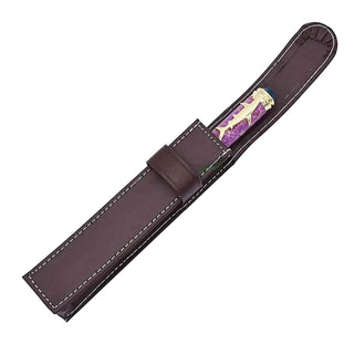 Executive leather pen case in brown, sized to fit most pens for safe and stylish everyday carry.