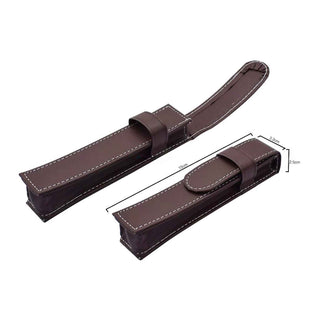 Executive leather pen case in  brown, sized to fit most pens for safe and stylish everyday carry. Sizes