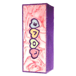 Candy heart Valentine’s Day pen blank resin filled. Pink Swirl Verical view