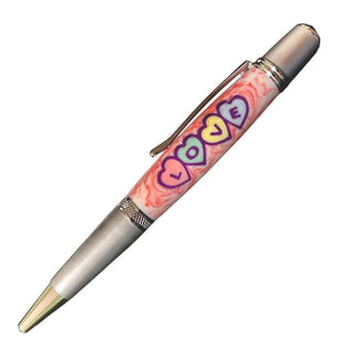 Candy heart Valentine’s Day pen blank resin filled. Pink Swirl on a regency pen. kit