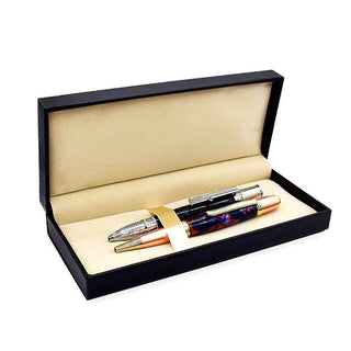 Luxury Black Faux Leather Pen Box - Metal Accent