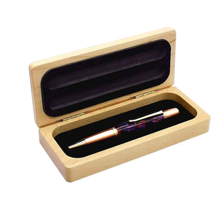 Multi Purpose Maple Pen Box. Open, displayed with one pen