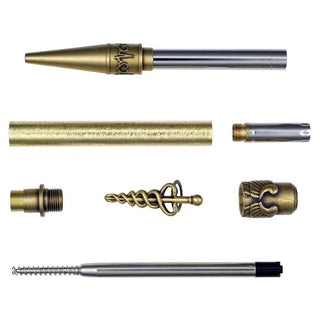 Medical Twist Pen Kits (PSI). In Antique Brass. Parts layout.