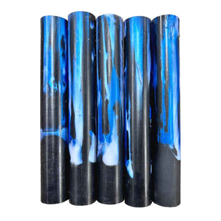 Group of Midnight Apparitions Alumilite pen blanks by John U featuring blue icy blue and midnight black patterns