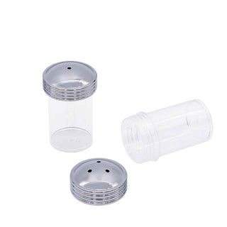 Mini salt and pepper shaker turning kit with plastic inserts and plated shaker caps for custom woodworking projects. Chrome Parts 