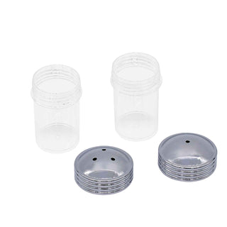 Mini salt and pepper shaker turning kit with plastic inserts and plated shaker caps for custom woodworking projects. Chrome Parts 2