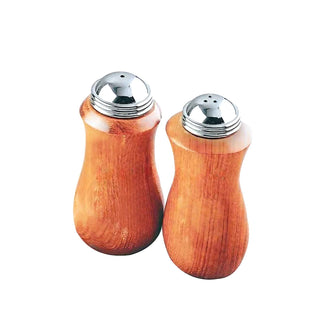 Mini salt and pepper shaker turning kit with plastic inserts and plated shaker caps for custom woodworking projects. Chrome