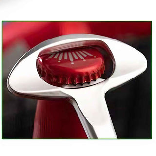 Nordic satin chrome bottle opener effortlessly removing a bottle cap