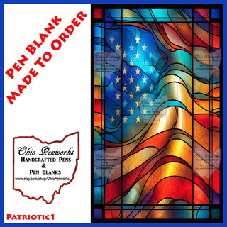 Stained glass design with American flag pattern and Ohio Penworks branding.