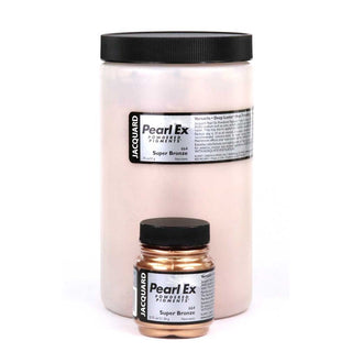 Pearl Ex mica powder pigments in assorted colors in resealable jars for resin and art projects.