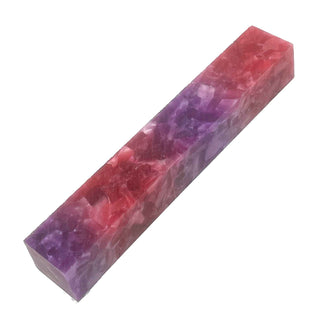 Wild Orchid acrylic pen blank with hot pink and purple chip-style pattern in acrylic acetate. Side View