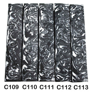 John Underhill handmade Alumilite pen blanks with black and white swirl patterns. 109-113C