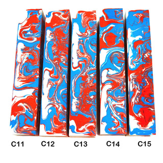 John Underhill handmade Alumilite pen blanks with red, white, and blue swirl patterns. 011-15C