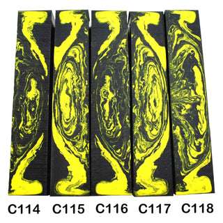 John Underhill handmade Alumilite pen blanks with yellow and white swirl patterns. 114-118C
